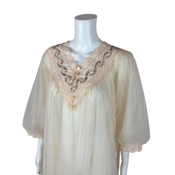 Vintage 80s Sheer Peignoir Women's Large Cream Chiffon Robe Deadstock JCPenney - Picture 4 of 11